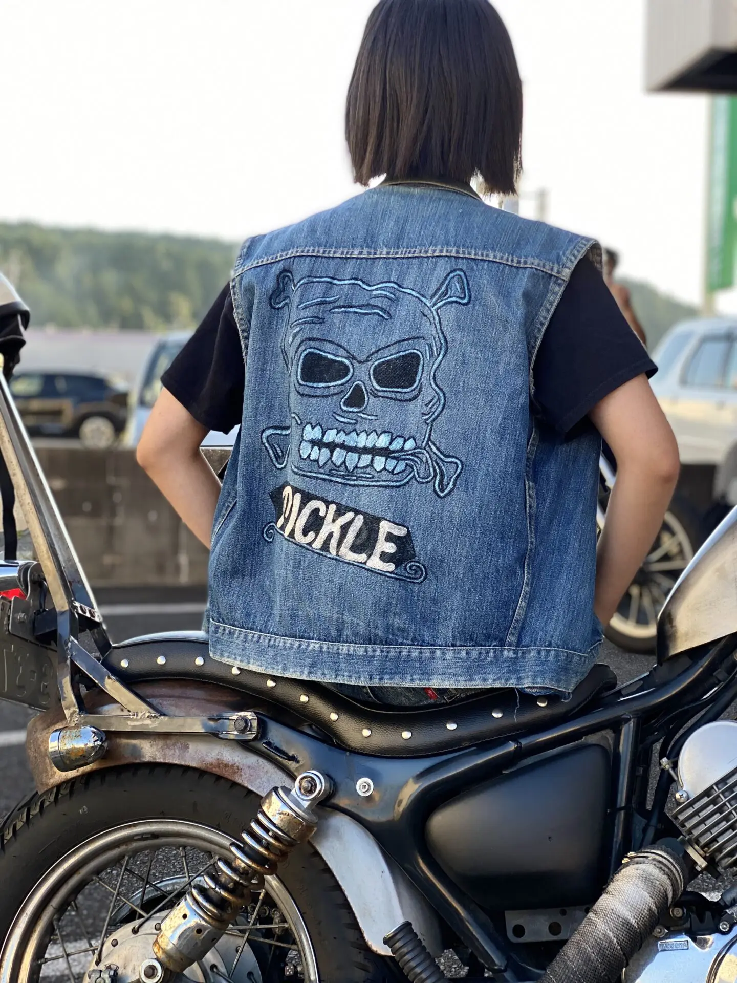 70s ビンテージ unknown ストアブランド デニムベスト L unknown Vintage ハンドペイントカットオフデニムベスト 実寸Mサイズ程