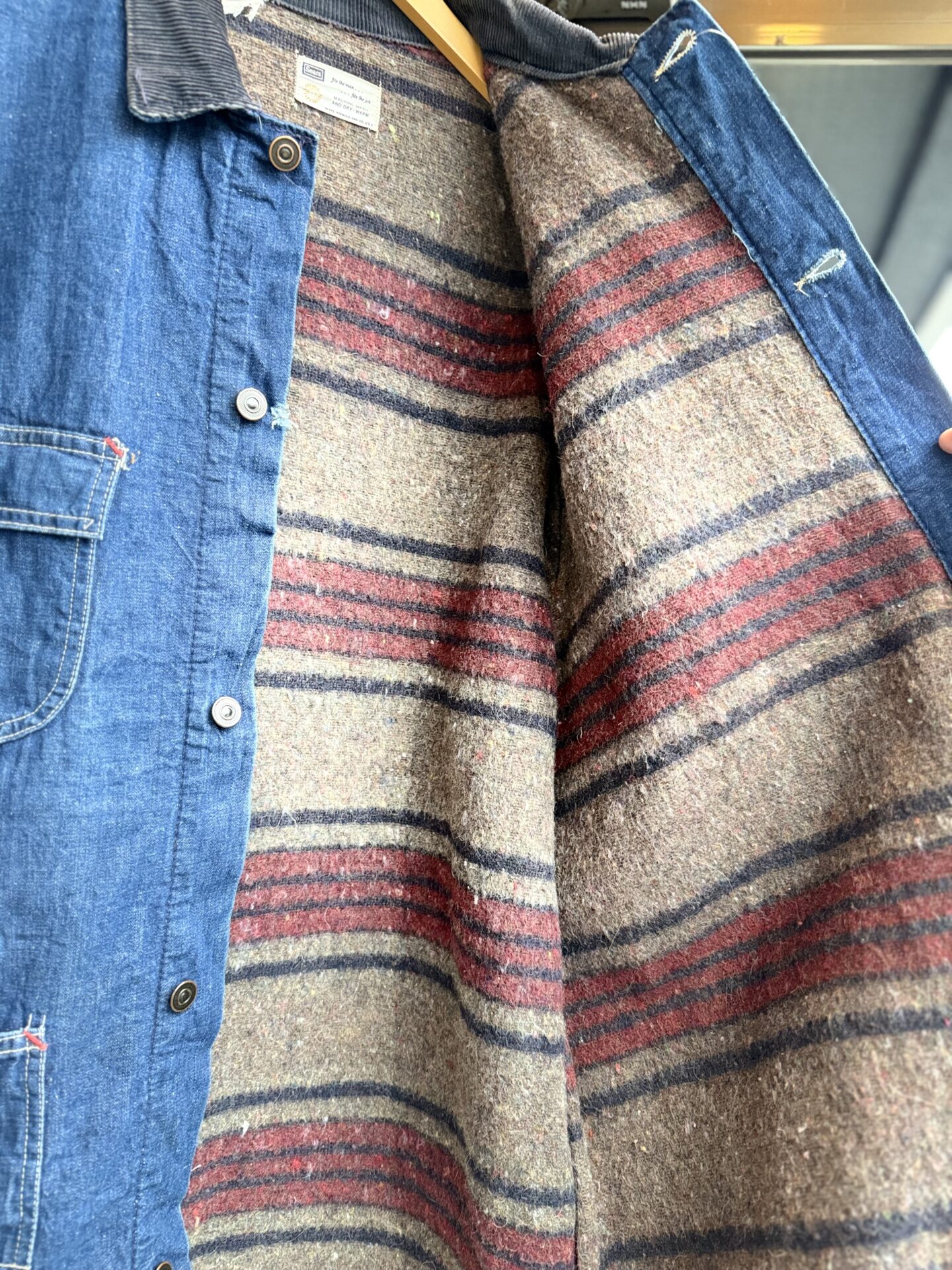 60's Vintage Sears ブランケットライナー付きデニムカバーオール 46-46 XLサイズ 濃紺 インディゴブルー チョアジャケット シアーズ 60年代 ビンテージデニム ヴィンテージカバーオール ワークウェア ガチャポケ 裏地付き 大きいサイズ