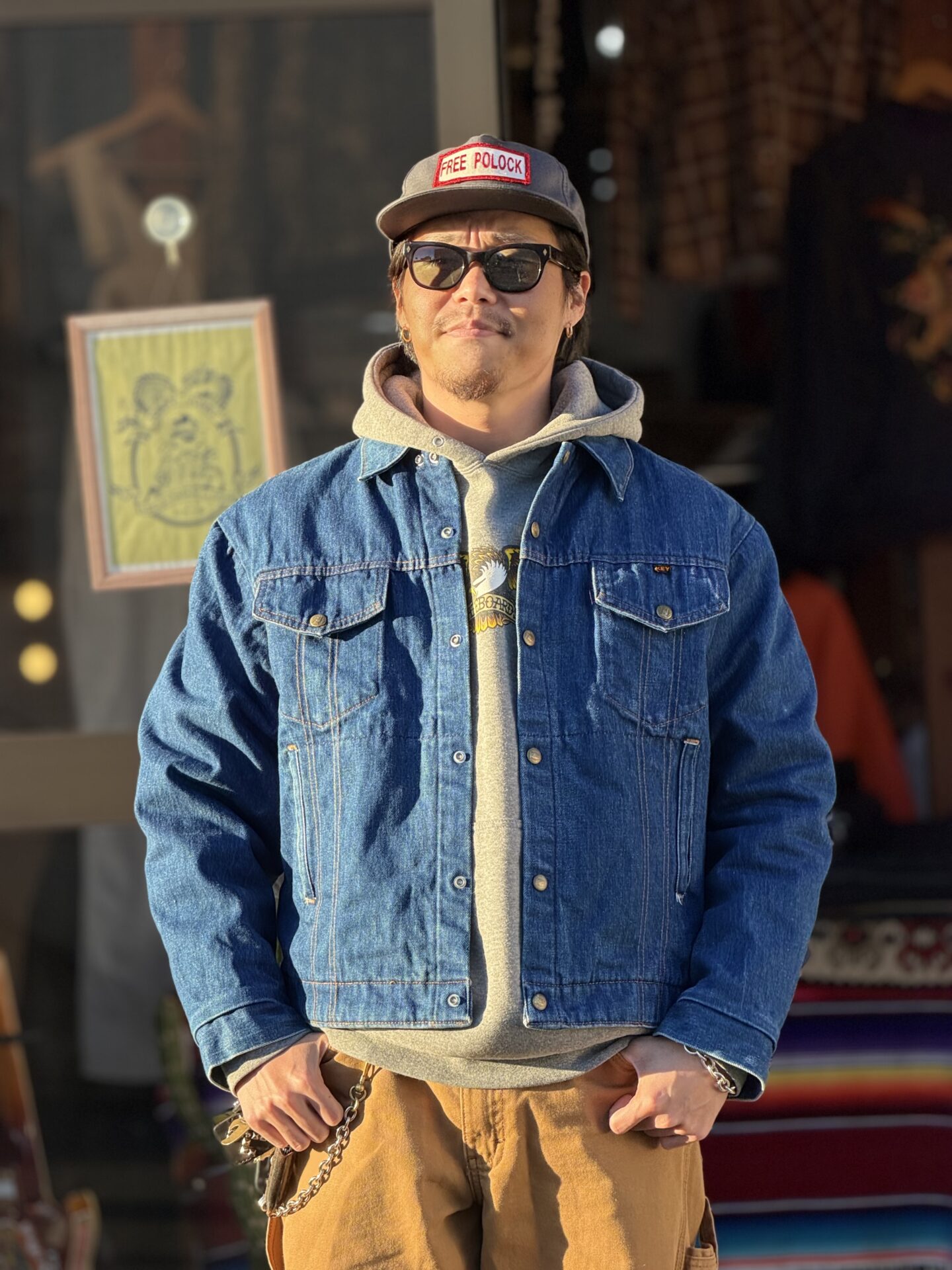 60~70’s Vintage Key IMPERIAL フランネル裏地付きデニムジャケット　MADE IN U.S.A. 記載無し 実寸M~Lサイズ程　ジージャン Gジャン　アメカジ　バッファローチェック　キーインペリアル　古着　70年代　濃紺　スナップボタン　短丈