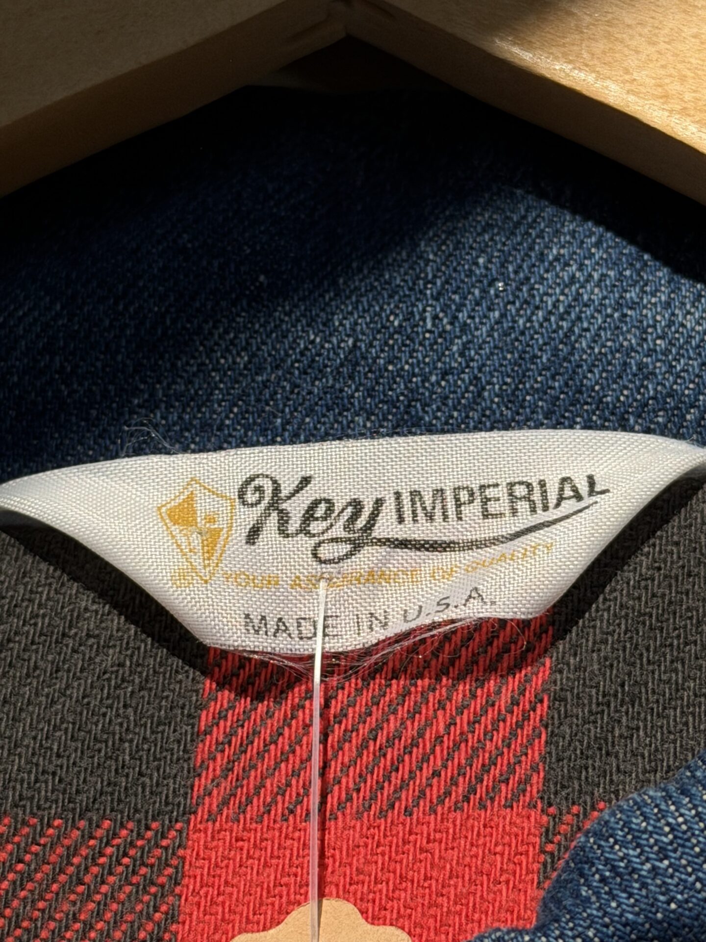 60~70's Vintage Key IMPERIAL フランネル裏地付きデニムジャケット MADE IN U.S.A. 記載無し 実寸M~Lサイズ程 ジージャン Gジャン アメカジ バッファローチェック キーインペリアル 古着 70年代 濃紺 スナップボタン 短丈
