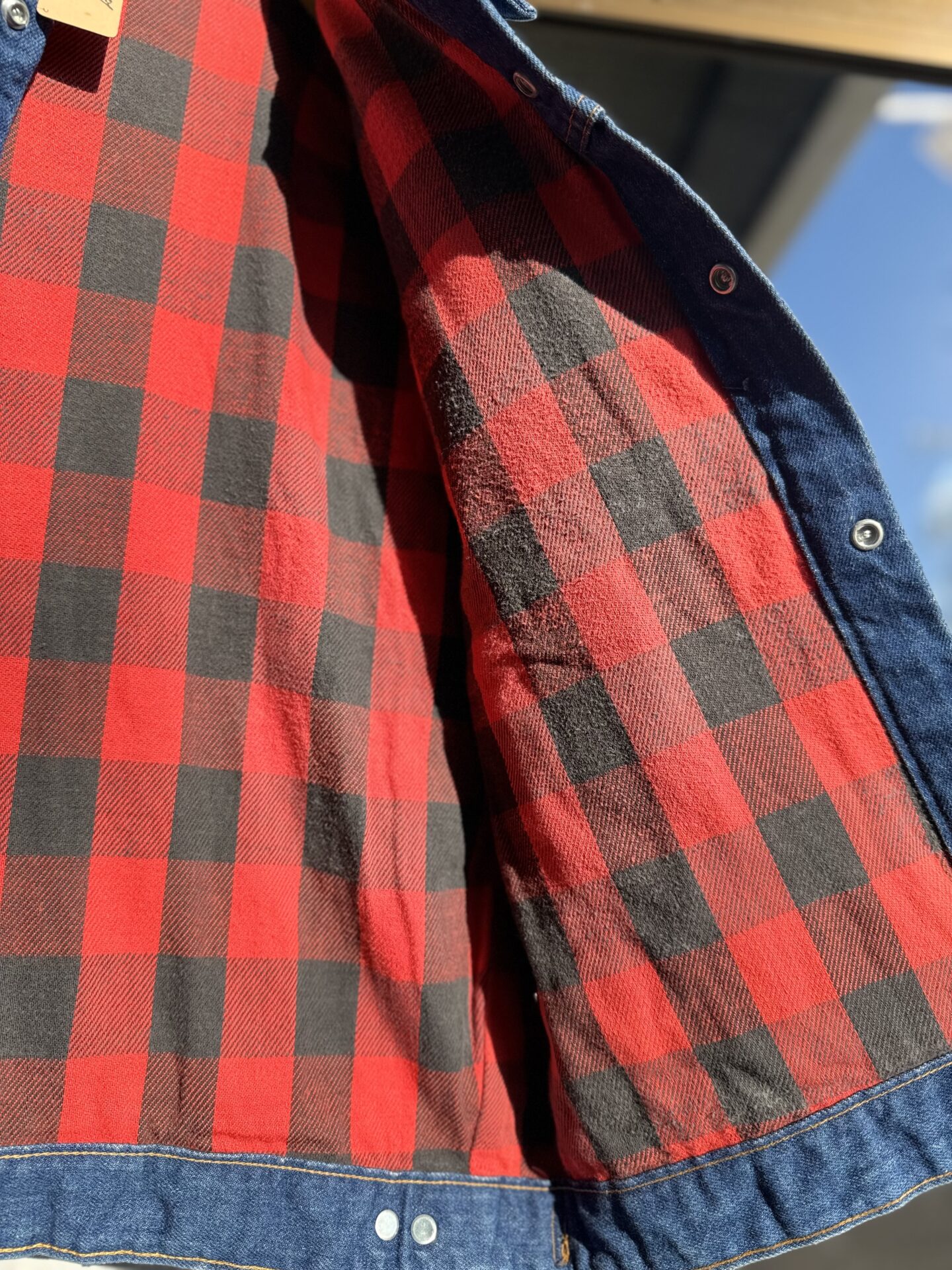 60~70's Vintage Key IMPERIAL フランネル裏地付きデニムジャケット MADE IN U.S.A. 記載無し 実寸M~Lサイズ程 ジージャン Gジャン アメカジ バッファローチェック キーインペリアル 古着 70年代 濃紺 スナップボタン 短丈