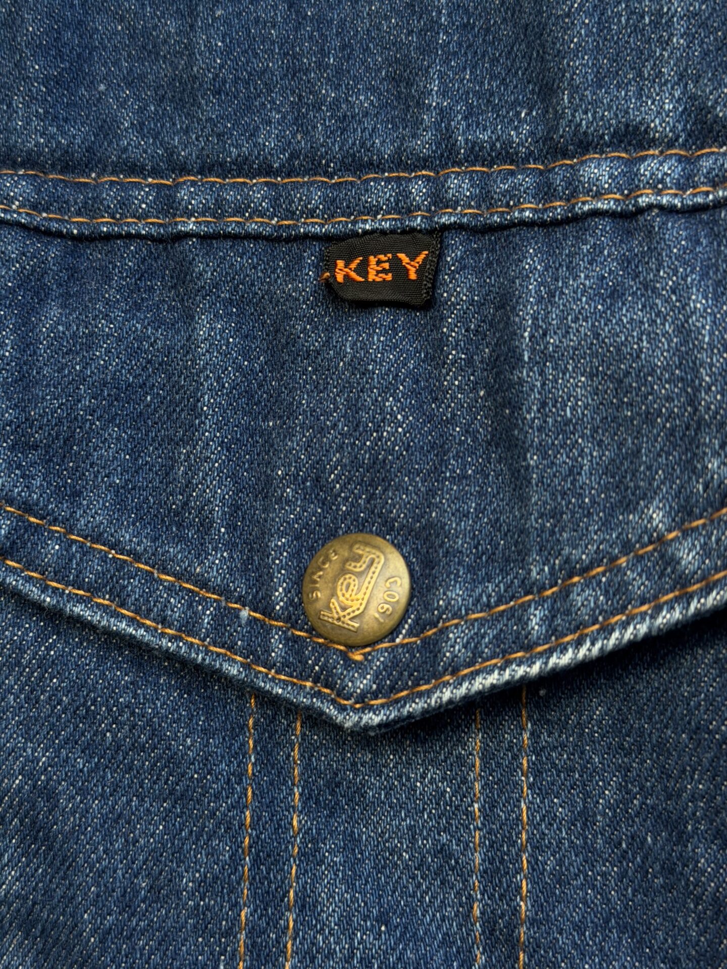 60~70's Vintage Key IMPERIAL フランネル裏地付きデニムジャケット MADE IN U.S.A. 記載無し 実寸M~Lサイズ程 ジージャン Gジャン アメカジ バッファローチェック キーインペリアル 古着 70年代 濃紺 スナップボタン 短丈