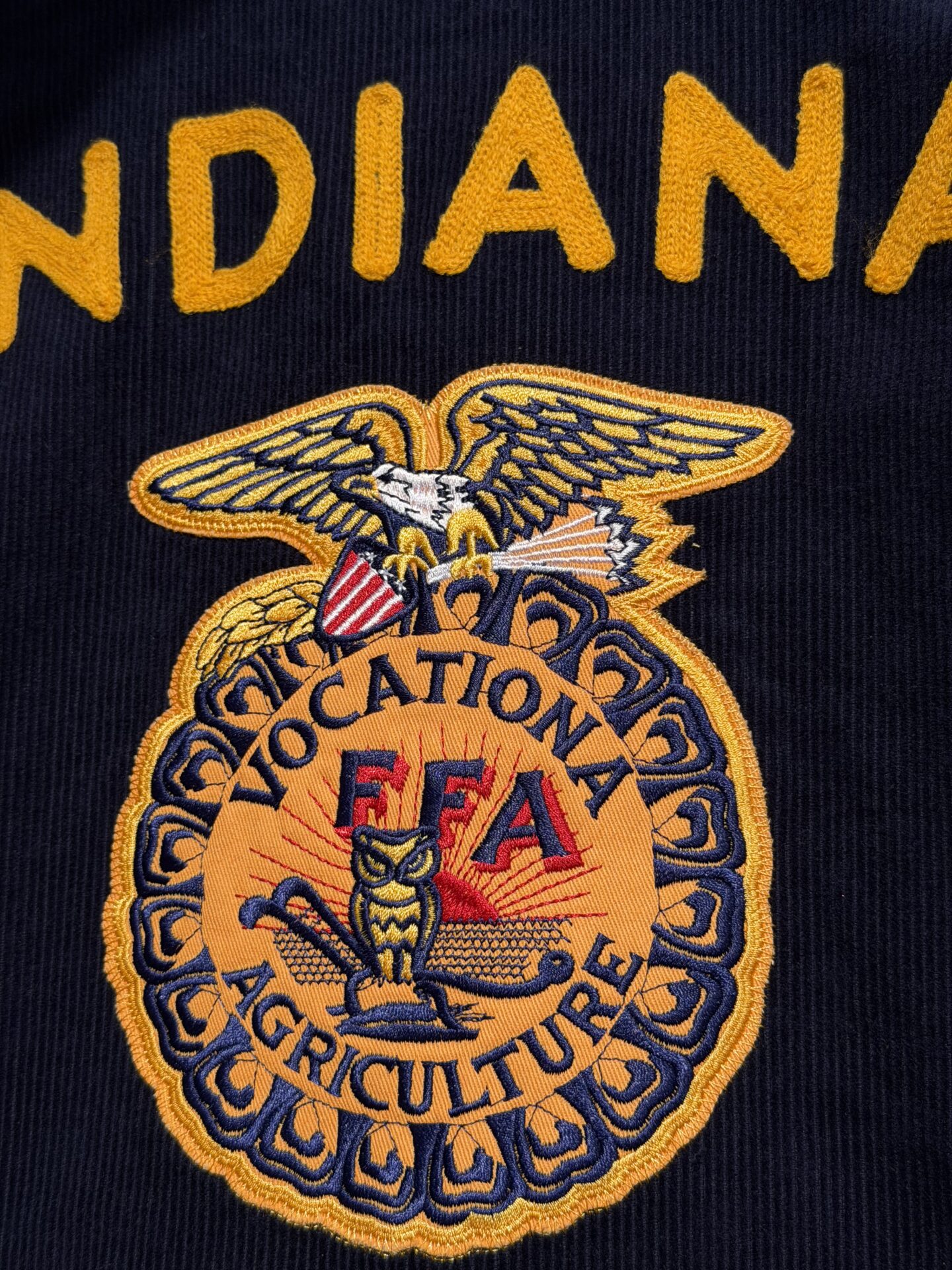 FFA jacket "INDIANA COLOMBIA" コーデュロイジャケット M L GDDQSDC&CO ネイビー FFAジャケット 制服 復刻 新品 アメカジ 短丈 ヴィンテージ ビンテージ vintage TALONジップ オープンカラー ユニフォーム 刺繍 チェーンステッチ 農業高校