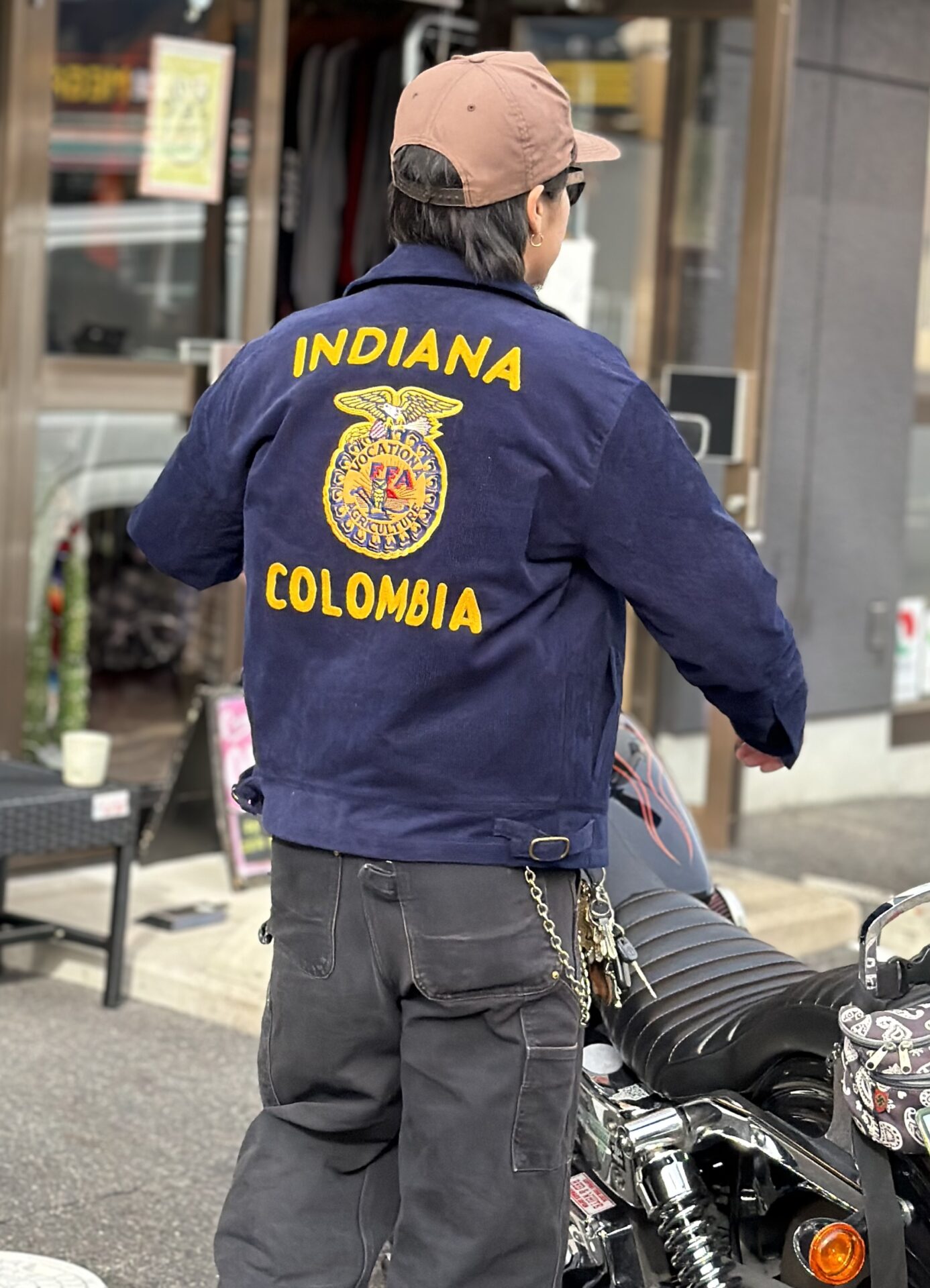 FFA jacket "INDIANA COLOMBIA" コーデュロイジャケット M L GDDQSDC&CO ネイビー FFAジャケット 制服 復刻 新品 アメカジ 短丈 ヴィンテージ ビンテージ vintage TALONジップ オープンカラー ユニフォーム 刺繍 チェーンステッチ 農業高校