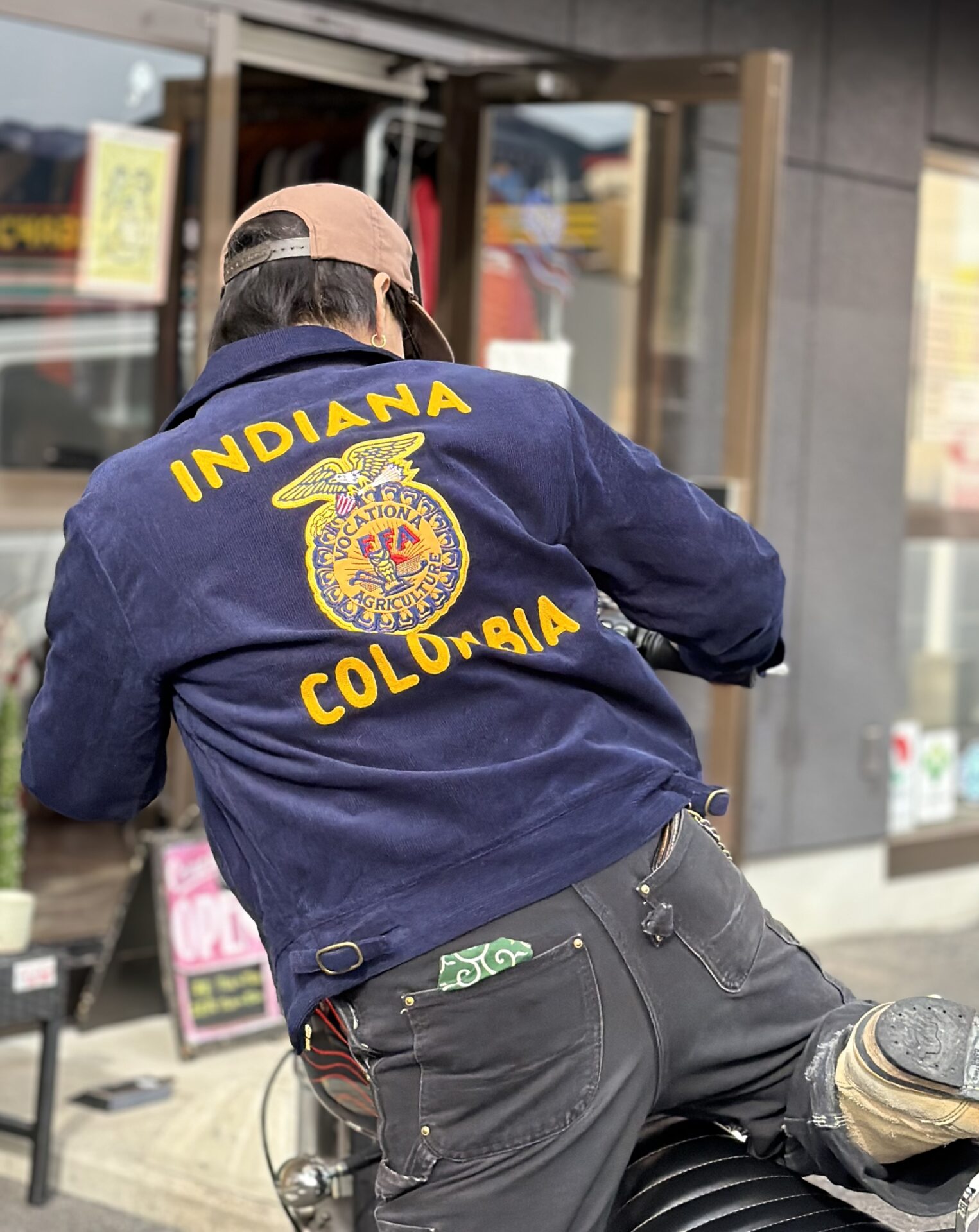 FFA jacket “INDIANA COLOMBIA” コーデュロイジャケット M L GDDQSDC&CO ネイビー FFAジャケット 制服 復刻 新品 アメカジ 短丈 ヴィンテージ ビンテージ vintage TALONジップ オープンカラー ユニフォーム 刺繍 チェーンステッチ 農業高校