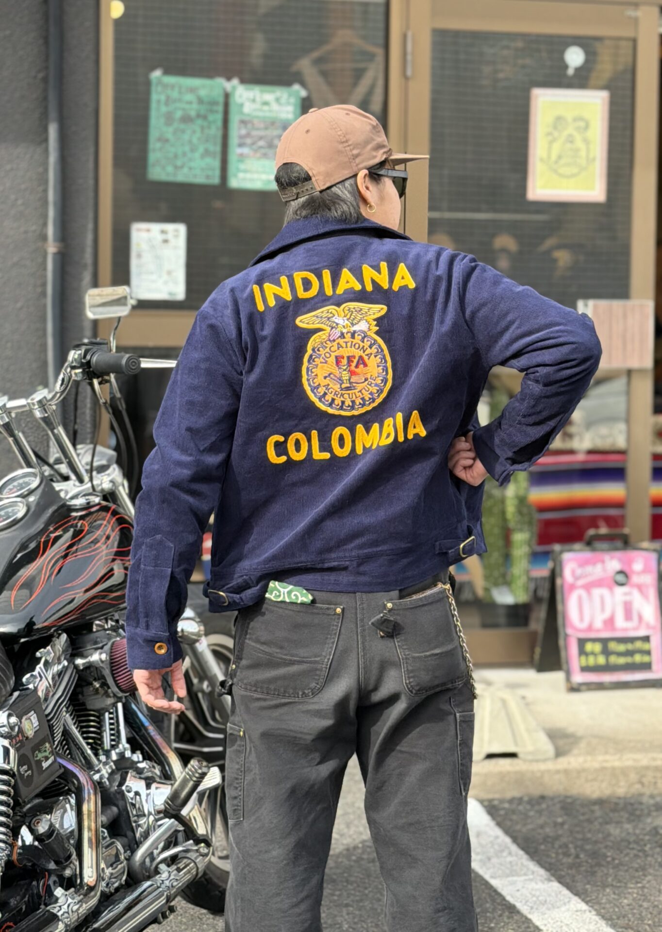 FFA jacket "INDIANA COLOMBIA" コーデュロイジャケット M L GDDQSDC&CO ネイビー FFAジャケット 制服 復刻 新品 アメカジ 短丈 ヴィンテージ ビンテージ vintage TALONジップ オープンカラー ユニフォーム 刺繍 チェーンステッチ 農業高校