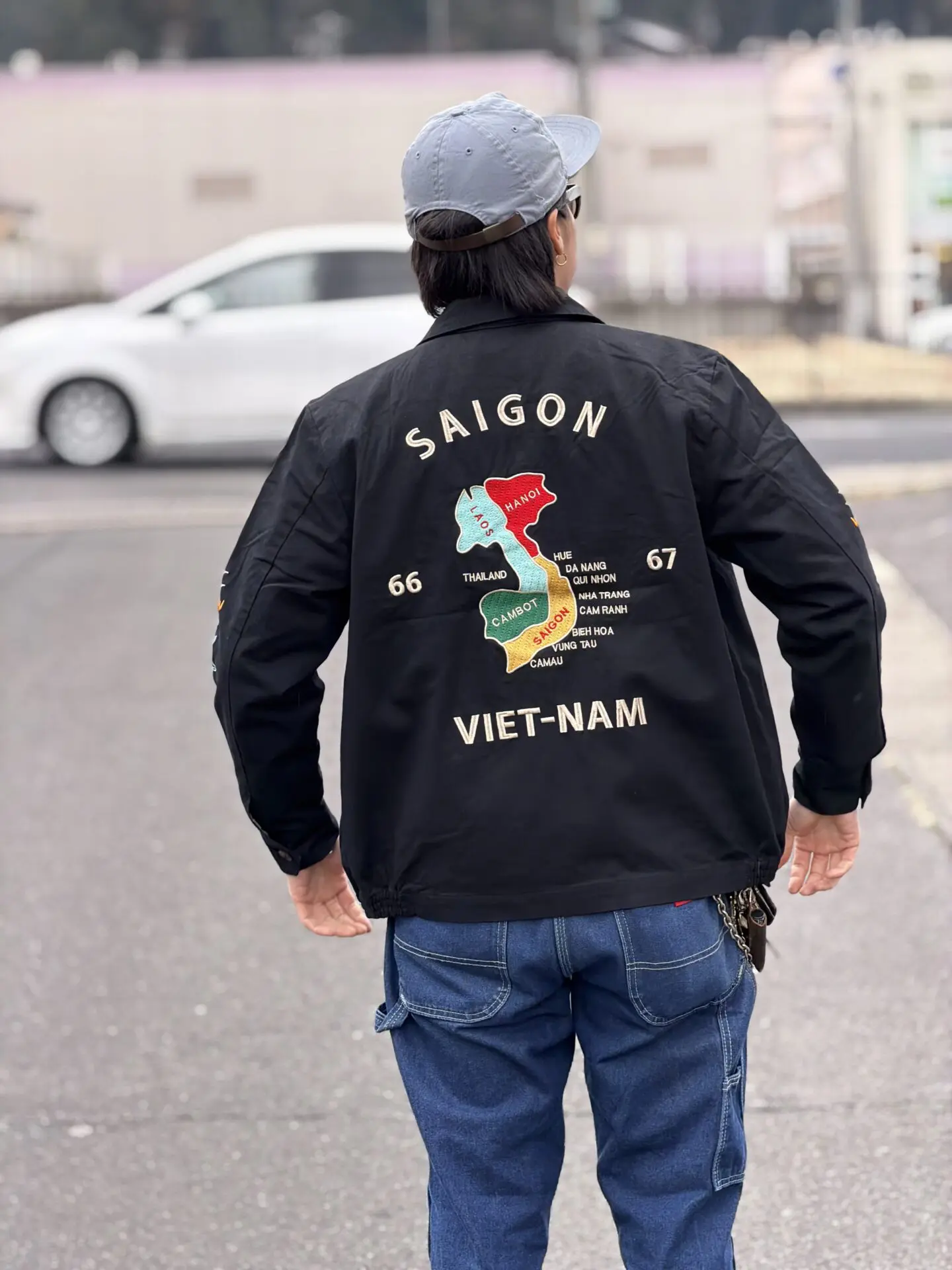ヴィンテージ風 刺繍入りベトジャン ブラック Mサイズ メンズ ベトジャン ブラック M L XL 2XL XXL 福 虎 ベトナムジャケット
