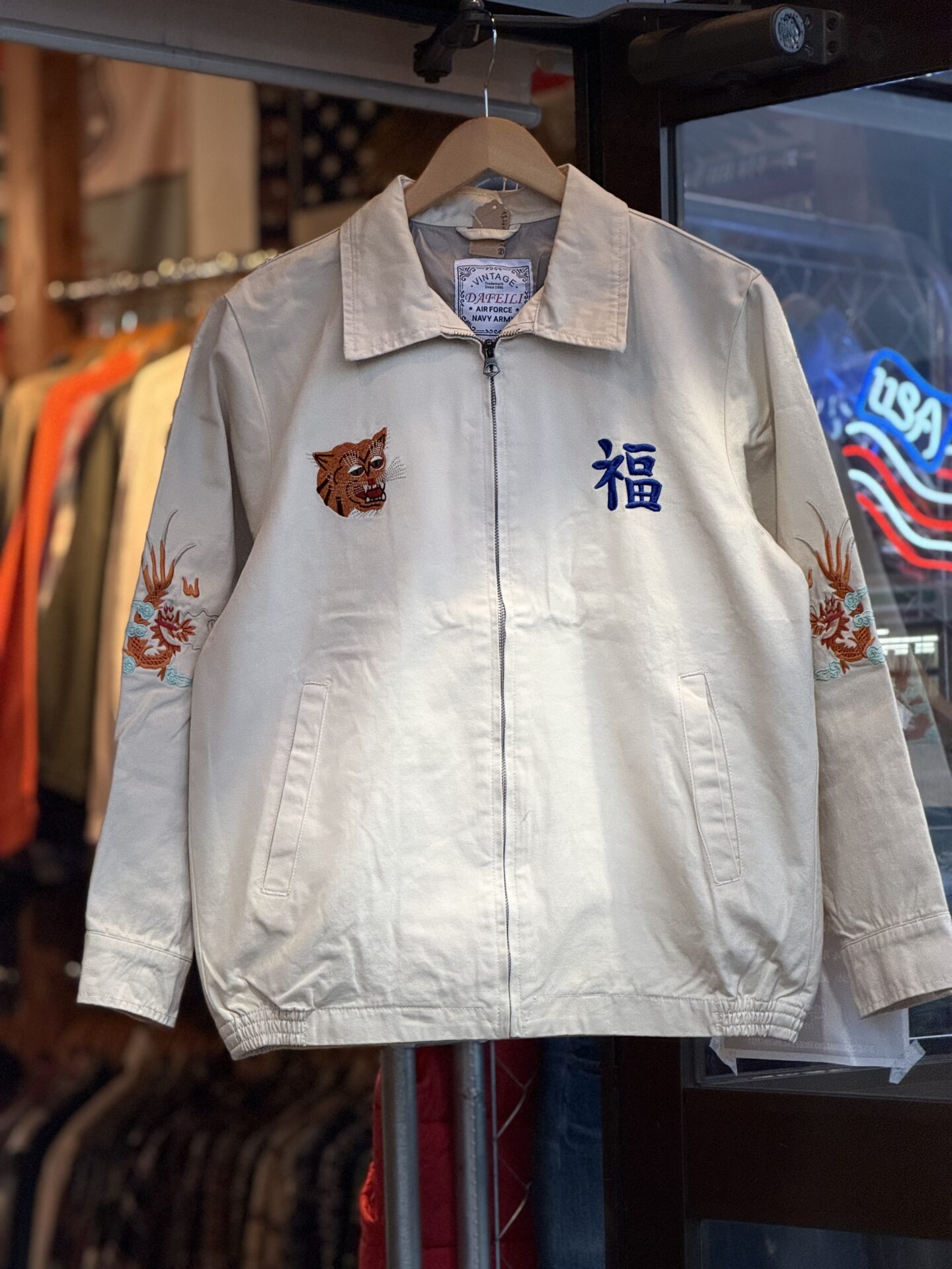 ベトジャン ホワイトM L XL 2XL XXL 福 虎 ベトナムジャケット